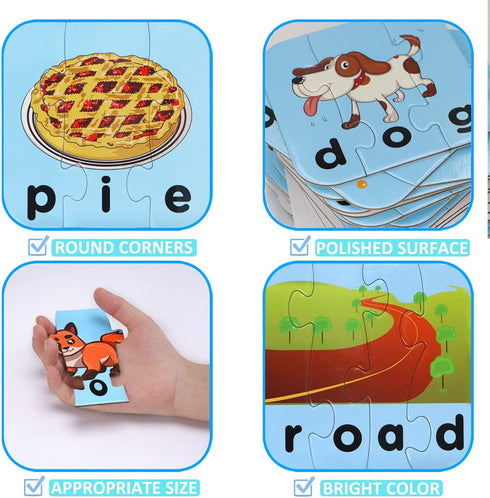80 Words Self-Correcting Spelling Puzzles, Double-Sided Three and Four Letter Words for Preschool Learning