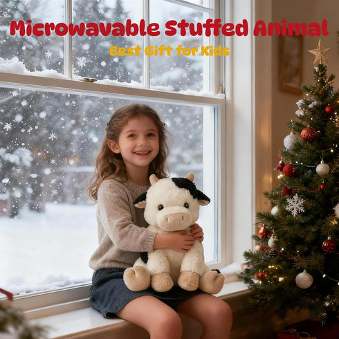 &Boys,12.5inch Easfan Microwavable & Weighted Stuffed Animals Cow Heating Plushie for Warmth-Comfort Cute Soft Plush