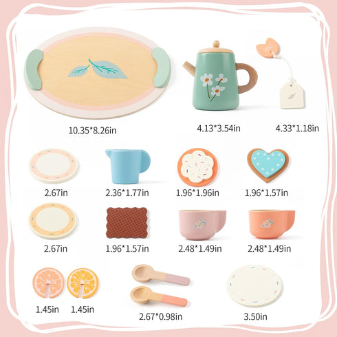 Set Set 3 4 5 Tea Party for Little Girls, Wooden Kids Tea with Teapot Cups Coasters Carrying Dessert, Picnic Outdoor