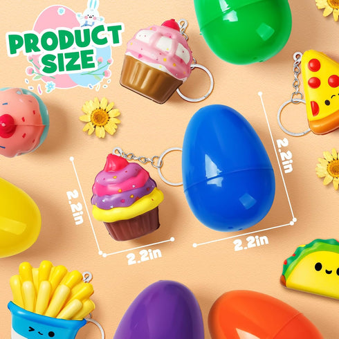 12 Pack IJIGU Prefilled Easter Eggs with Food Squishy Toys Keychains, Easter Eggs Filled for for Easter Egg Hunt