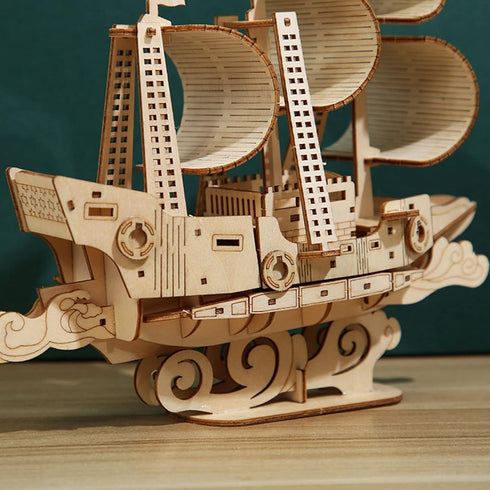 3D Wooden Sailboat Puzzle for Adults, Wood Block Puzzle Model Building Kit, Gift for Birthday/Father's Day