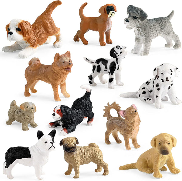 12PCS Mini Dog Figurines - Realistic Hand Painted Tiny Dog Toys Playset for Kids, Miniature Puppy Cake Topper