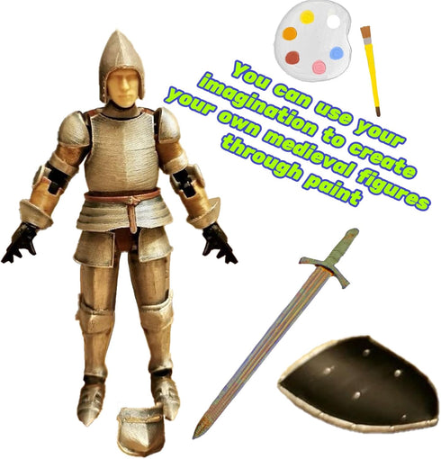 Fine 3D Printed Medieval Knight T13 Figure, Full Body Movable Toy, Metallic Silver Craft for Kids/Friends (Gray)