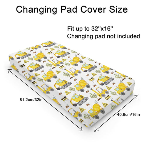 Construction Truck Excavator Tractor Trees Changing Pad Cover, Cute Fitted Baby Change Table Sheets for Boys Girls,