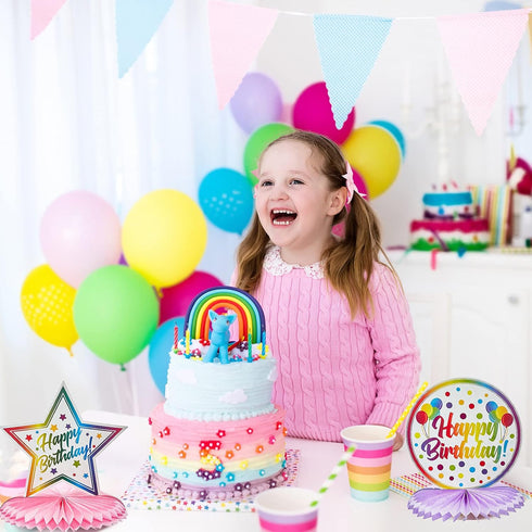 Blulu 6 Pieces Happy Birthday Table Decorations, Colorful Paper Honeycomb Birthday Centerpieces