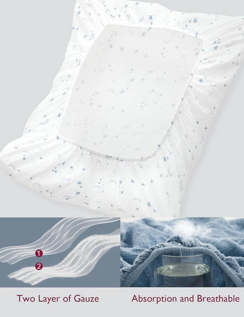 Momcozy 38''x26'' Pack Pack 2 Pack Muslin Mini Crib Sheets Fitted - and Play Sheets for N Play Mattress, Soft