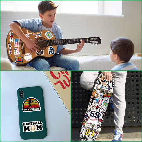 Baseball Stickers 100PCS for Water Bottles, Helmet Stickers Gifts for Boys/Girls, Baseball Gifts for Teen Boys