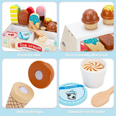 Counter 3 4 5 6 ZJEFUNS Wooden Ice Cream Toys for Kids Ice Cream Shop for Toddlers Pretend Play Food Scoop and Serve