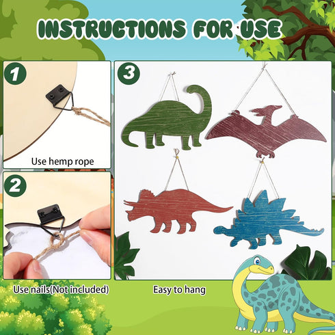 Kids(Vivid,14.17 8.27 Inches) Dinosaur Wall Decors Wooden Boys Dinosaur Nursery Playroom Baby Shower Wall Art Farmhouse