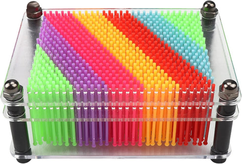 3D Pin Art Toy, Unique Metal 3D Pin Art Board Impression Toy for Kids, Size 3.75” X 5” (Rainbow, Plastic)