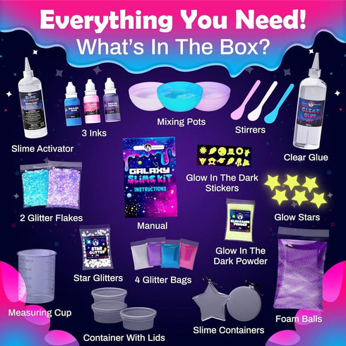 812, Set Original Stationery Galaxy Slime Kit for Kids Ages DIY Space Slime with Glow-in-The-Dark Stickers & Galactic