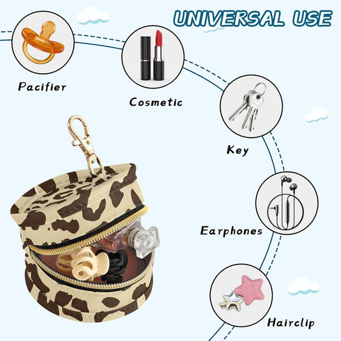 Leopard Print Round Pacifier Storage Case with Zipper, Portable Pacifier Case for Travel, Diaper Bag & Purse, Pacifier