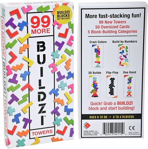 Tenzi BUILDZI and 99 More Ways to Play Bundle - Fast Stacking Block Building Game for 2 to 4 Players