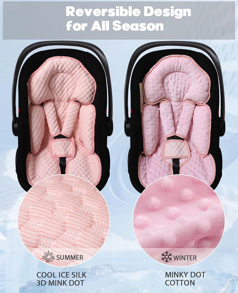 2-in-1 Infant Car Seat Insert, Reversible Baby Carseat Cushion for Newborns Toddlers Head & Body Support Pad