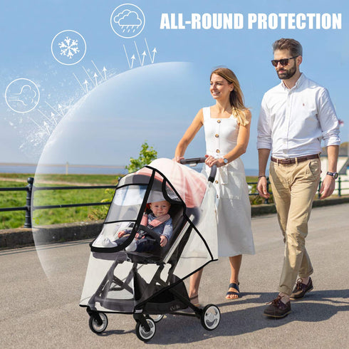 Stroller Rain Cover and Baby Stroller Mosquito Net, Universal Waterproof Windproof Protection Set