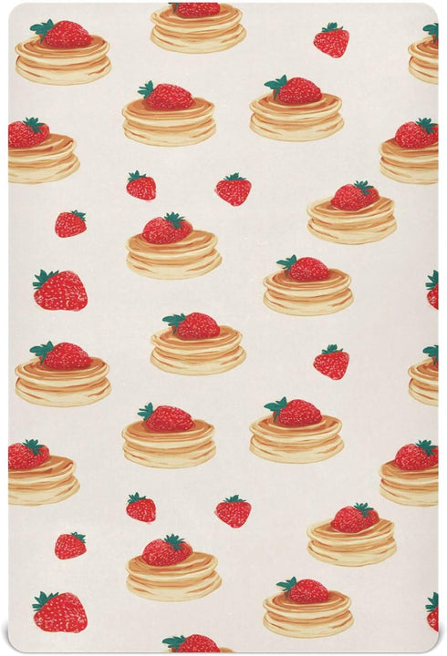 Pigsaly Crib Sheets Pancakes Strawberries Baby Sheet for Standard Crib Mattress Boys Girls