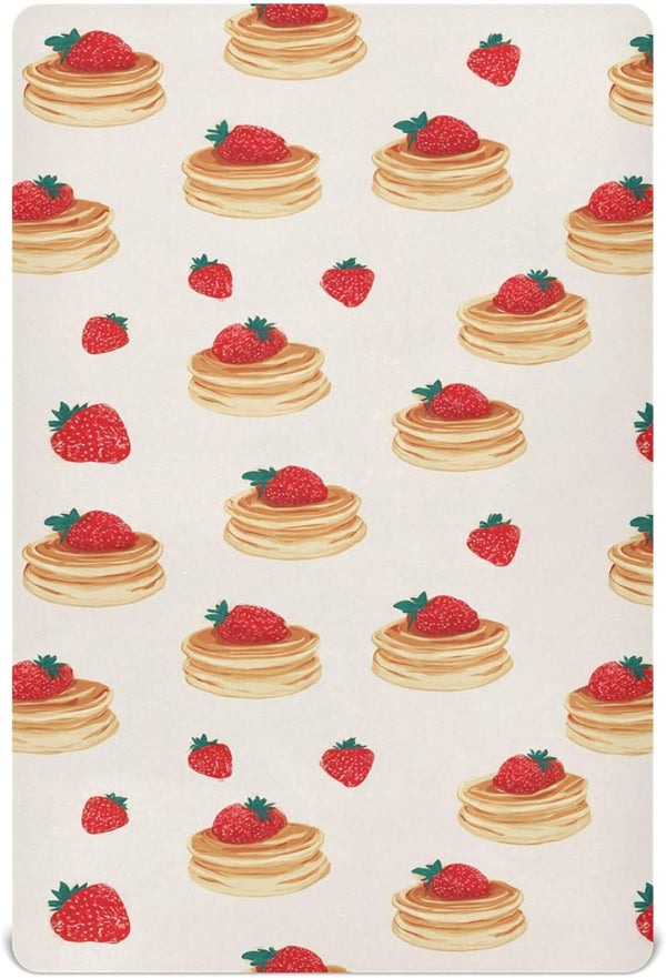 Pigsaly Crib Sheets Pancakes Strawberries Baby Sheet for Standard Crib Mattress Boys Girls
