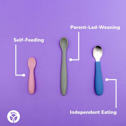 WeeSprout Toddler Utensils, 3 Forks & 3 Spoons, 18/8 Stainless Steel & Food Grade Silicone, Thick Easy-Grip Handles for