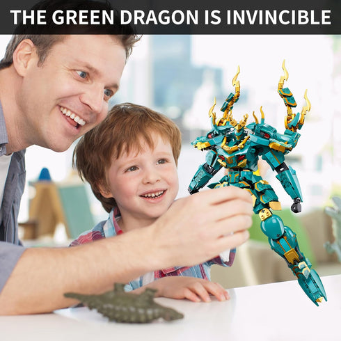 CSNRHG Set 8+ 704 Green Dargon Samurai mech Robot with Long Spear Model Building Blocks Toy Mythical Birthday for Age