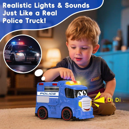 1-3 3-5 AEROQUEST Remote Control Police Car Truck Toy Cars for Toddlers with Sirens & Flashing Lights Cartoon RC