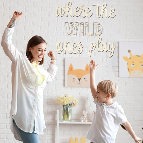 Where The Wild Ones Play Sign Wooden Playroom Wall Decor, Large Wood Wall Art Decoration for Boys Girls Toy Room