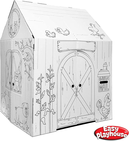 Easy Playhouse Barn - Kids Art & Craft for Indoor & Outdoor Fun, Decorate & Personalize Cardboard Fort, 32" X 26.5" X