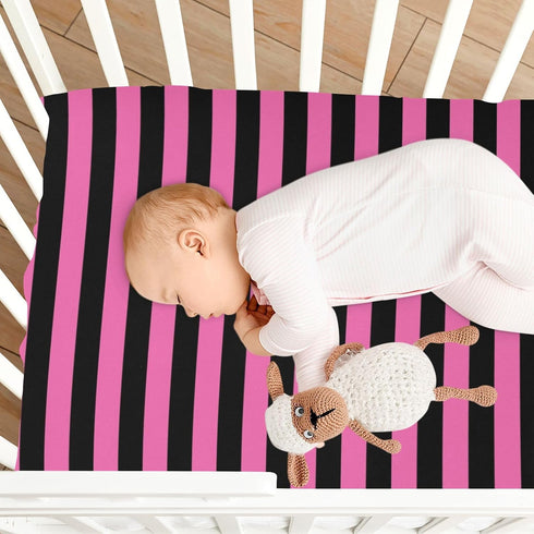 Pigsaly 27x39 Inch Crib Sheets Hot Pink Black Stripe Baby Sheet for Standard Crib Mattress Boys Girls Toddler Bed