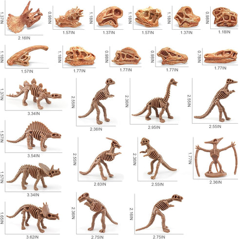 23PCS LC JoyCre Mini Dinosaur Bones and Dinosaur Fossil Skeleton - Plastic Dino Figure Bones for Kids Sandbox Toys