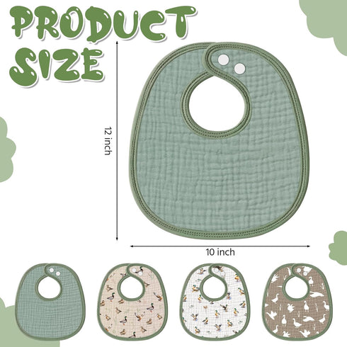 Shyyween 4 Piece Drooling Bibs for Baby Boys Girls,Soft Triple Layer Cotton Muslin, Adjustable Newborn Bibs