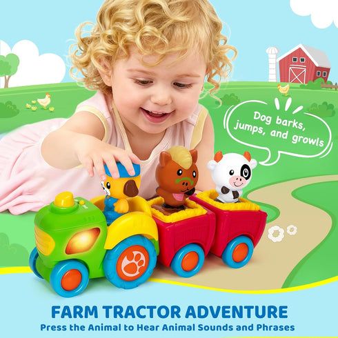1 2 3 Set 3 12 18 24 Animal Farm Tractor Toy for Toddler Years Old, Musical Tractor with Farm Animals, Montessori