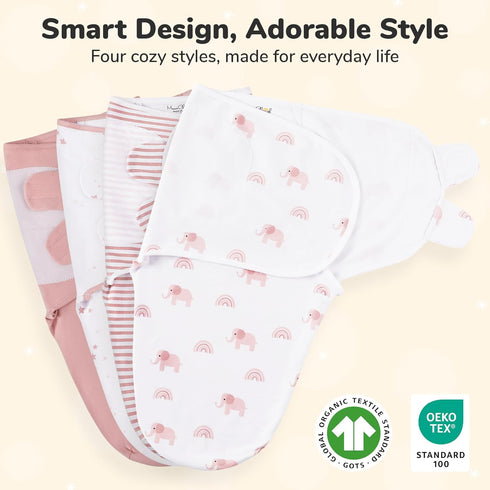 0-3 4-Pack, Mama Cheetah Baby Swaddle Sack, Organic Cotton Swaddle Blanket, Adjustable Swaddle Sleep Sacks, Easy