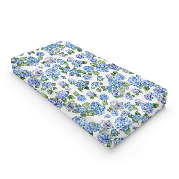 Watercolor Blue Hydrangea Floral Changing Pad Covers, Soft Breathable Fitted Diaper Change Table Mats 32''x16''