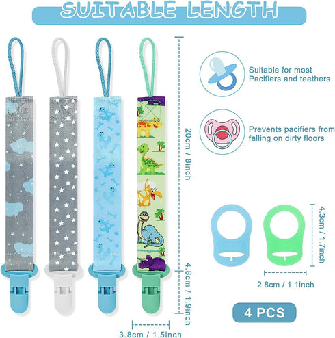 Dooyilets 4 Dummy Dummy 4 Pcs Baby Strap Clip, Pacifier Clip Holder Straps with Silicone Adapter, Soother Chains Clips