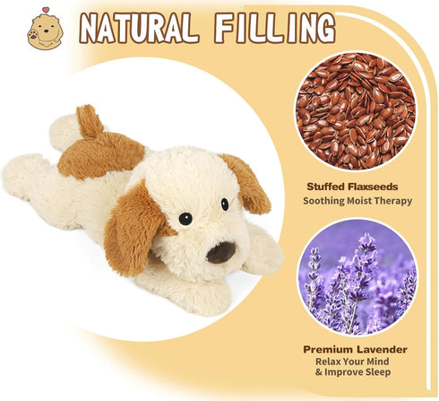 Puppy Stuffed Animals, Microwavable Stuffed Animal Adorable Fluffy Dog Plush for Warmth, Heatable & Coolable Lavender