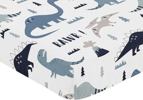Sweet Jojo Designs Fitted Baby Crib Sheets (Blue Dinosaur) for Boys, Infant Nursery, Toddler Room - Standard Size