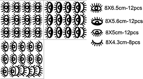 44pcs Eye Pattern Sticker for Girl's Bedroom, Eyelash Decals Modern Wall Decor, Removable Wall Sicker SK018 (Black)
