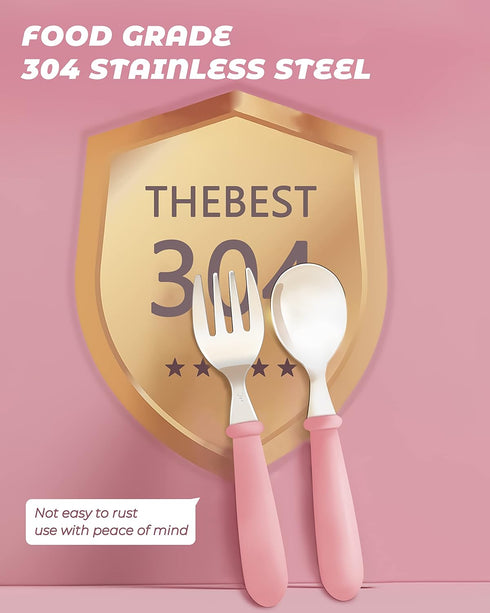 DF DUALFERV 10 pcs Toddler Utensils, Stainless Steel Silverware Set with Round Handle, BPA Free