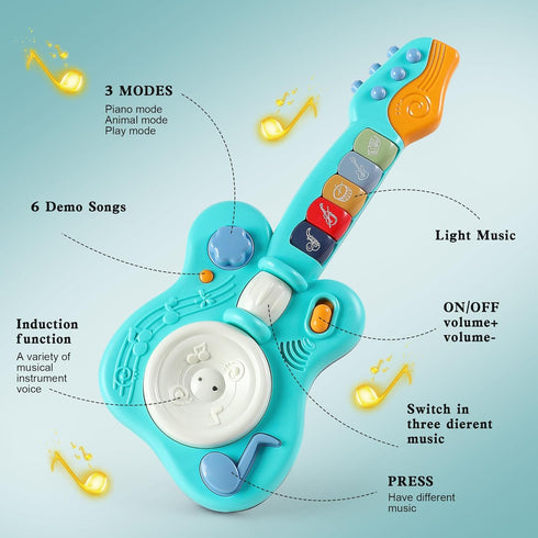 Didklom 4-in-1 18 Children's Guitar Piano Learning Toy, Educational Gift, with Touch Strings, Suitable for Children