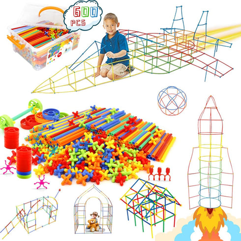 Straw Constructor Toys STEM Building Toys, 600Pcs Interlocking Plastic Engineering Toys for Kids Ages 3-8