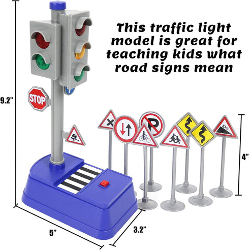 Kiddie Play Traffic Signs and Crosswalk Light Signal Toys for Kids - 12pcs Set