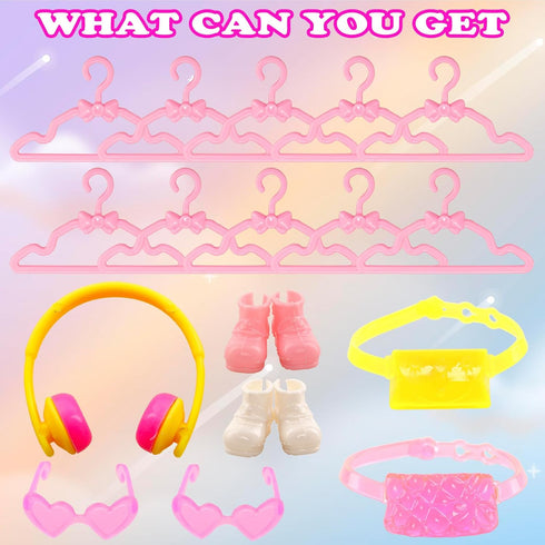 30 PCS Mini 6 Inch Doll Clothes and Accessories Include 4 Tops, 4 Pants for Boy Dolls, 5 Dresses , 2 Swimsuit and 2 Shoes, 10 Outfits Hangers Pocket Glasses Headset Crown for 5.3-6 Inch Dolls