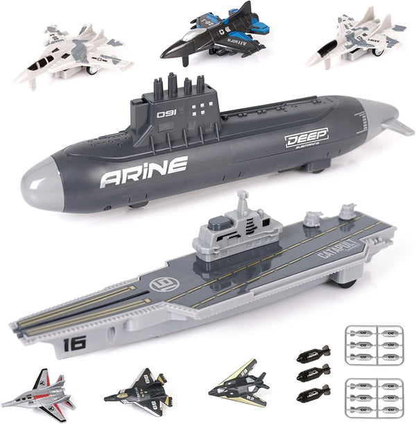 Crelloci Aircraft Carrier Military Naval Ship Toy Play Set with Small Scale
