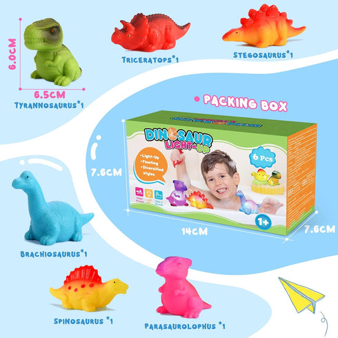 Baby Bath Toys for Toddlers 1-5, 6 Packs Light Up Floating Dinosaur Toys for Kids, Sensory Bathtub Games