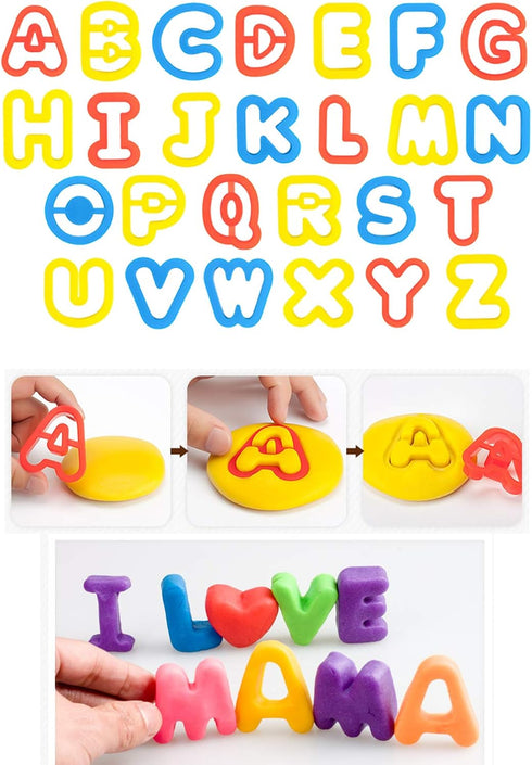 Set 69Pcs Letter Molds Tools for Kids Accessories, Rollers and Cutters, Numeral Various Plastic Animal Molds and Art
