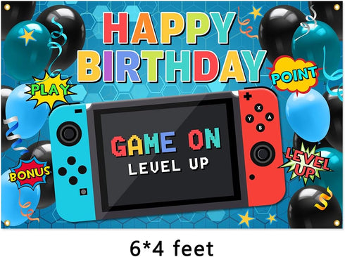 Video Game Party Supplies: Happy Birthday Gaming Banner Backdrop, Party Props and Decoration Supplies