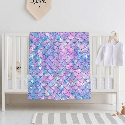 Mermaid Scales Baby Blanket, Soft Plush Throw for Girls, Toddler Newborn Nursery Bed Blanket, 40x30 Inches