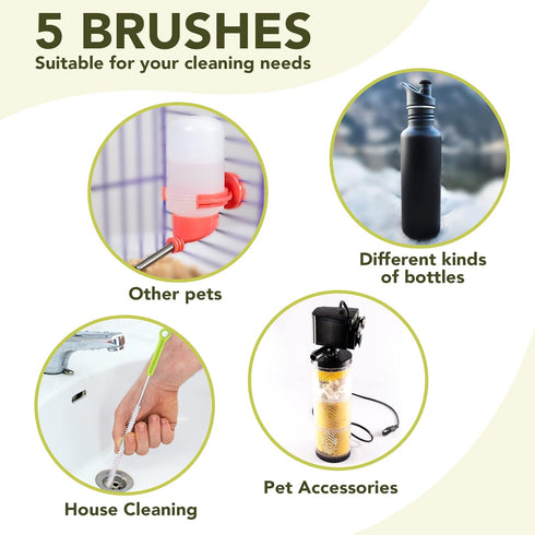 Vila 5-Pack Set, Reusable Straw Pipe Cleaner Brush Long Pipe Brush Cleaner Tool Kit, Nylon Cleaning Brush for Water