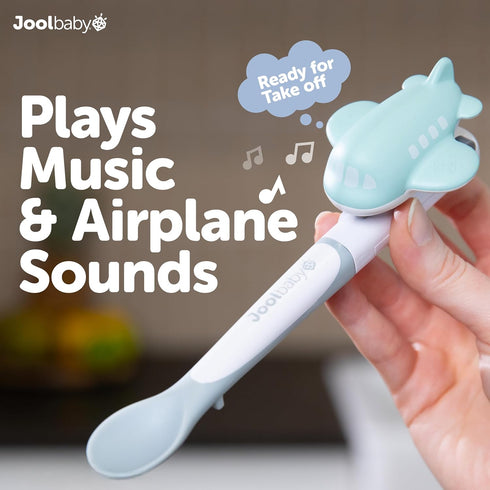 3 6+ Jool Baby Musical Baby Spoons, Spoons + Plane with Fun Sounds - Multi-Stage Spoon for Infant Feeding & Training