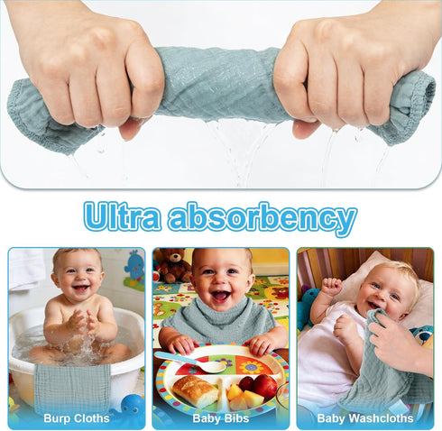NUEUAP 20X10 Inches,Easy 10-piece Set) Muslin Burp Cloths, Soft, Breathable, Skin-Friendly and Non-irritating.Baby