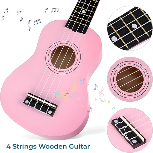 Kids Guitar Acoustic, Jakeloo 21 Inch Wooden Guitar for Toddler Musical Toy Instruments, Ideal for 3-9 Year Olds (Pink)